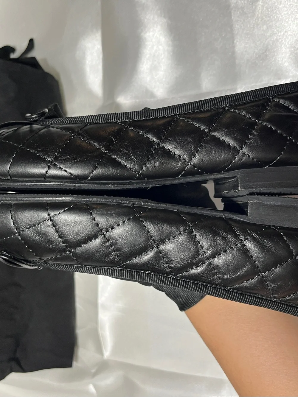 CHANEL Black Quilted Ballet Flats with CC Logo